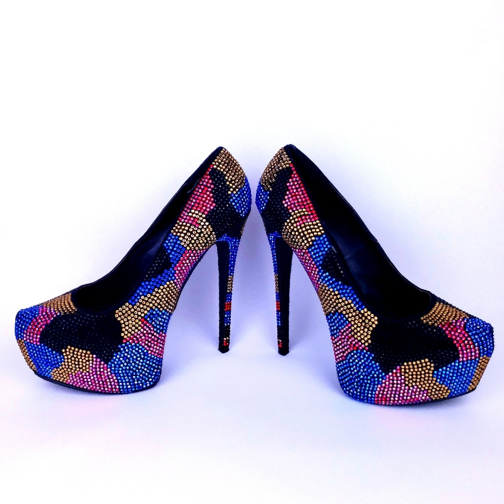 Steve Madden Dyvinal Camouflage Rhinestone Crystal Platform Heels